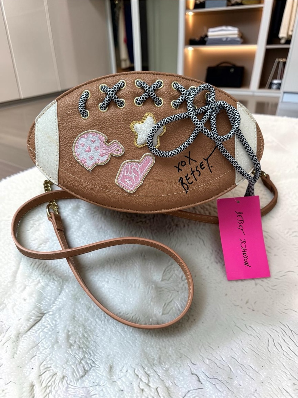 Betsey Johnson Brown Crossbody Bag with Pink & Cream Accents